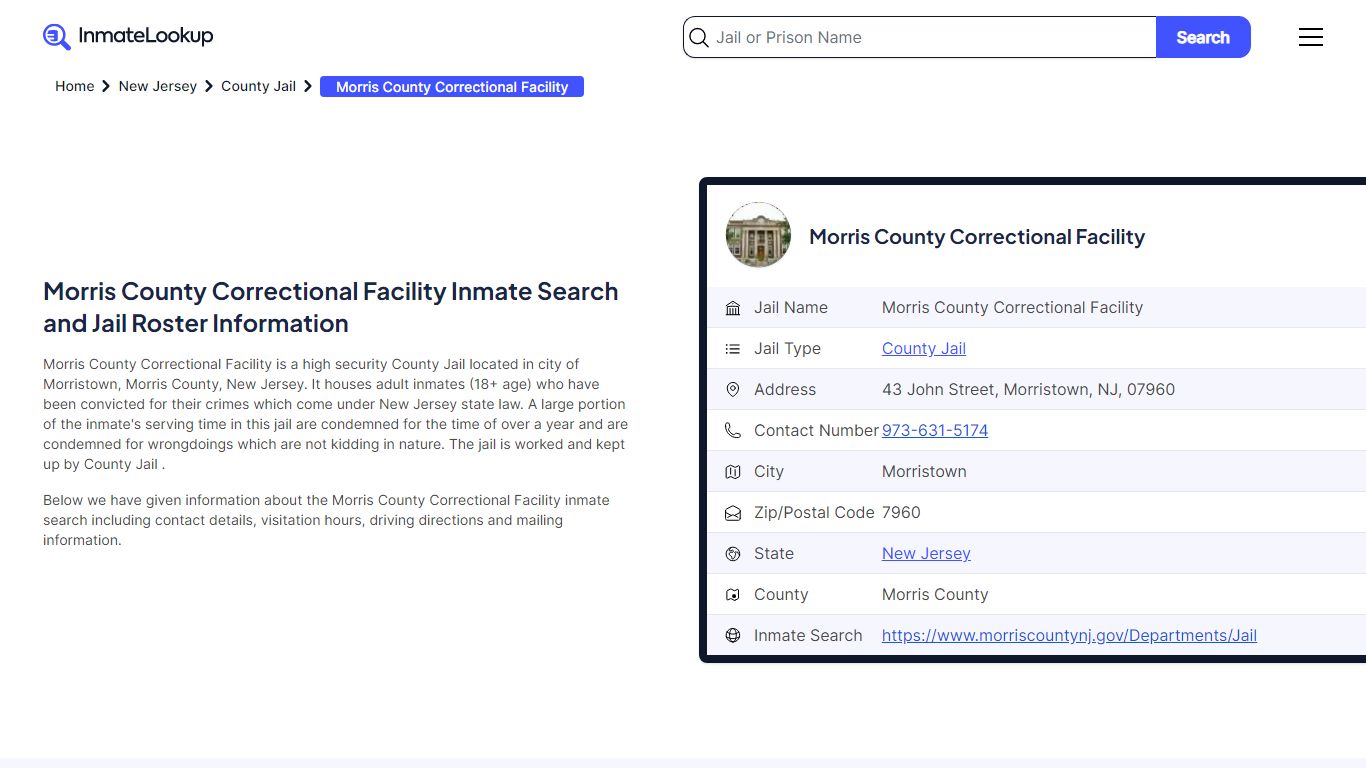 Morris County Correctional Facility Inmate Search, Jail Roster ...